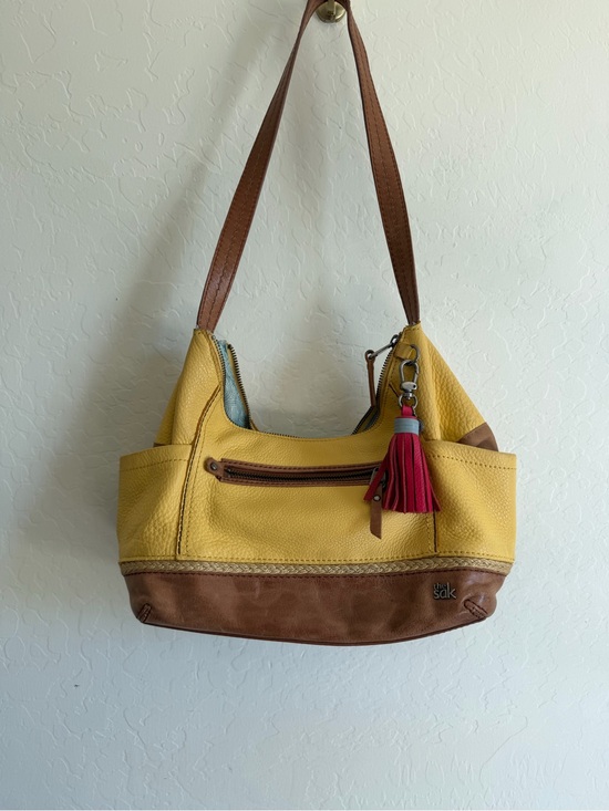 The Sak Handbags - The Sak Yellow & Brown Two-Tone Leather Hobo Shoulder Bag Purse Tassel Boho